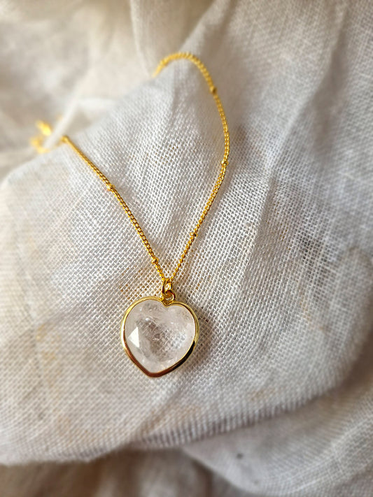 Gemstone White Quartz Celestial Heart Gemstone Purity Necklace